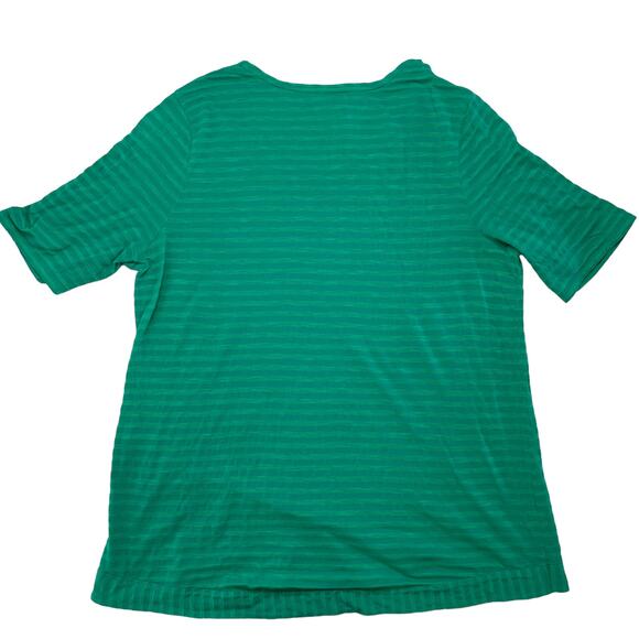 CHICOS Green Stripe Asymmetric Hem Cotton Rayon Short Sleeve Top Size XXL 2X (4) - Picture 5 of 9